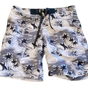 American Republic black floral Hawaiian swim trunks shorts size small